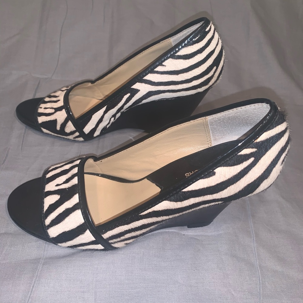 Michael Kors Leather Calf Hair Wedge Peep Toe S6.5